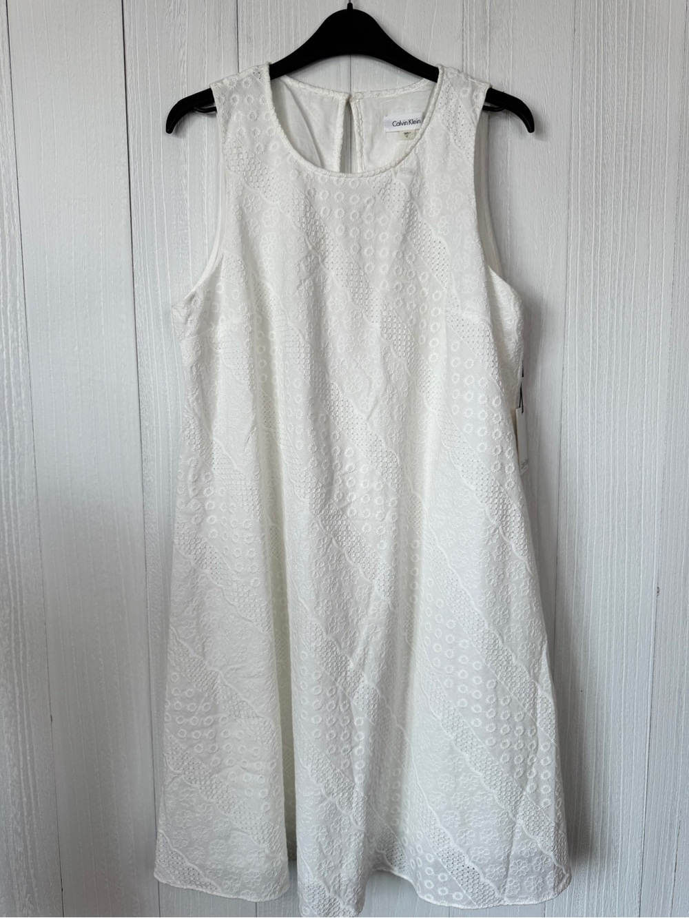 Calvin Klein White Eyelet Sleeveless Mini Dress - 12
